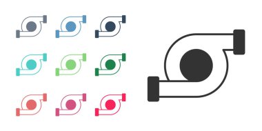 Siyah otomotiv turbo şarj ikonu beyaz arka planda izole edildi. Araç performans turboyu. Turbo kompresör indüksiyonu. Simgeleri renklendirin. Vektör