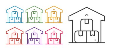 Beyaz arkaplanda tam depo simgesini ayır. Simgeleri renklendirin. Vektör