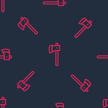 Kırmızı çizgi tahta balta simgesi siyah arkaplanda izole edilmiş. Oduncu baltası. Vektör