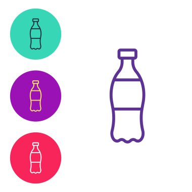 Beyaz arkaplanda izole edilmiş bir şişe su ikonu hattı oluştur. Soda su içme tabelası. Simgeleri renklendirin. Vektör
