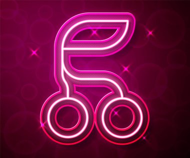 Parlayan neon hattı. Kırmızı arka planda izole edilmiş taze yaz meyveleri ikonu. Böğürtlen. Vektör