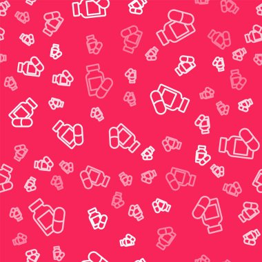 Beyaz çizgi uyku hapı ikonu kırmızı arka planda izole edilmiş kusursuz desen. Vektör