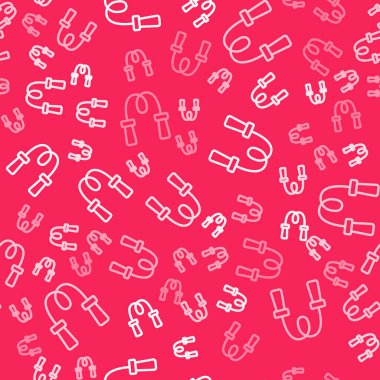 Beyaz çizgi atlama ipi simgesi kırmızı arkaplanda izole edilmiş. İp atlıyorum. Spor malzemeleri. Vektör