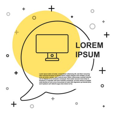 Siyah çizgi bilgisayar monitörü simgesi beyaz arkaplanda izole edildi. Bilgisayar bileşeni işareti. Rastgele dinamik şekiller. Vektör
