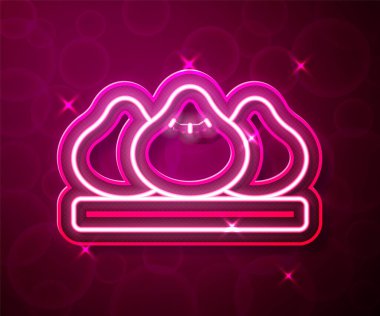 Parlayan neon hattı Dumpling simgesi kırmızı arkaplanda izole edildi. Geleneksel Çin yemeği. Vektör