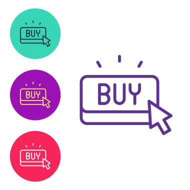 Satın alma düğmesi simgesini beyaz arkaplanda ayır. Simgeleri renklendirin. Vektör