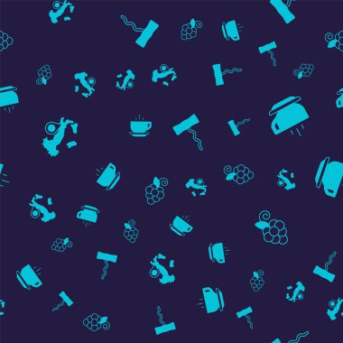 İtalya haritası, kahve fincanı, tirbuşon ve üzüm meyvelerini kusursuz bir şekle sokun. Vektör