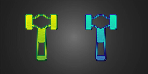 Green and blue Hammer icon isolated on black background. Tool for repair.  Vector