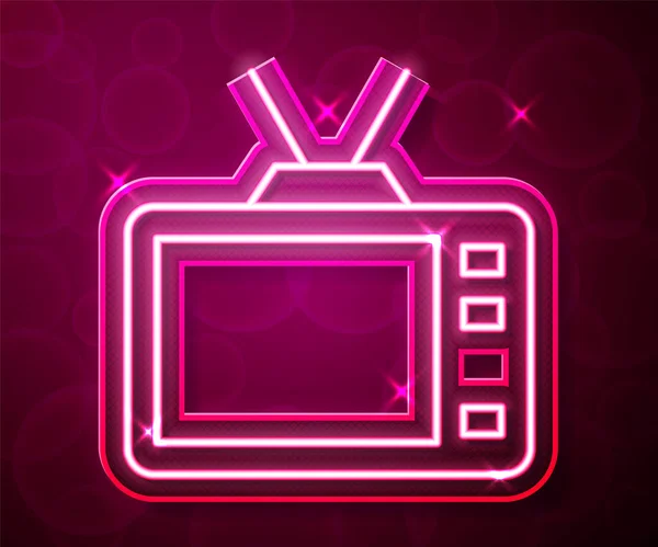 发光的霓虹灯线复古电视图标孤立在红色背景 电视信号 — 图库矢量图片