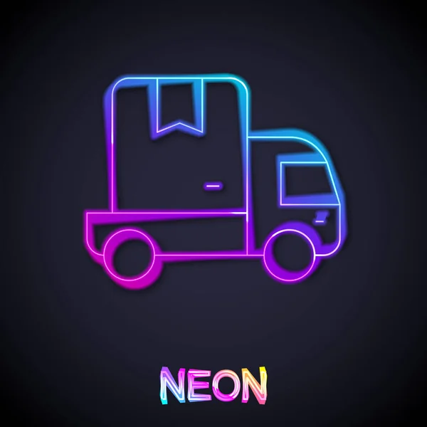 Ragyogó Neon Vonal Szállítás Teherautó Jármű Ikon Elszigetelt Fekete Háttér — Stock Vector