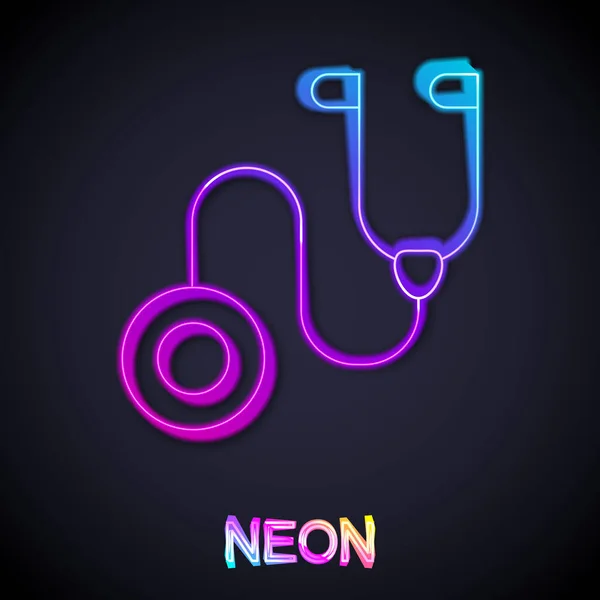 Leuchtendes Neonfarbenes Stethoskop Symbol Für Medizinische Instrumente Isoliert Auf Schwarzem — Stockvektor