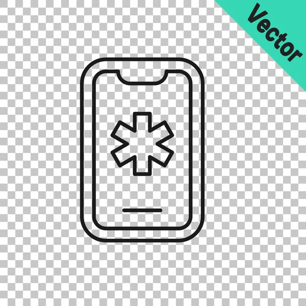 Black Line Telephone Emergency Call 911 Icon Isolated Transparent Background — Stock Vector