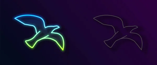 Leuchtende Neon Linie Vogel Möwe Symbol Isoliert Auf Schwarzem Hintergrund — Stockvektor