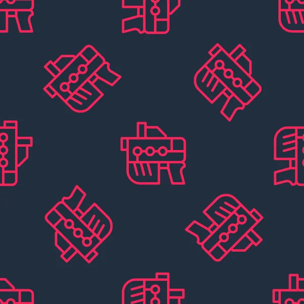 Red line Futuristic space gun blaster icon isolated seamless pattern on black background. Laser Handgun. Alien Weapon.  Vector