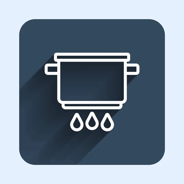 白线烹饪锅在消防图标隔离长阴影背景 蒸煮或炖煮食品的象征 蓝色正方形按钮 — 图库矢量图片