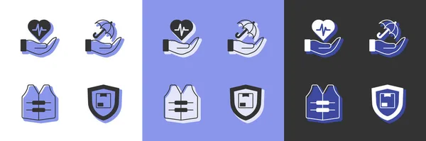 Set Delivery Security Shield Life Insurance Hand Jacket Umbrella Icon — Stock Vector