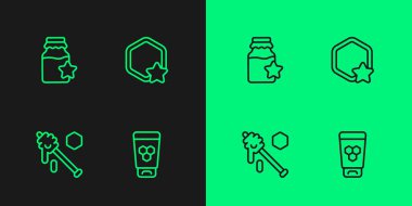 Ballı Kozmetik Tüpü, Bal Çubuğu, Kavanoz ve Bal Tarağı ikonu. Vektör