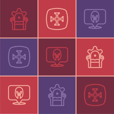 Orta Çağ tahtı, miğfer ve Haçlı Seferi ikonu. Vektör