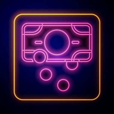 Parlayan neon yığınları kağıt para para ikonu siyah arka planda izole. Para desteleri. Para birimi. Vektör