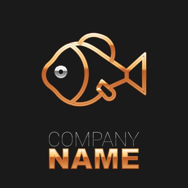 Line Fish simgesi siyah arkaplanda izole edildi. Renkli taslak konsepti. Vektör