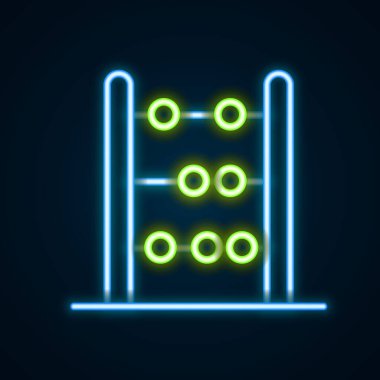 Parlayan neon hattı Abacus simgesi siyah arkaplanda izole edildi. Geleneksel sayım çerçevesi. Eğitim işareti. Matematik okulu. Renkli taslak konsepti. Vektör