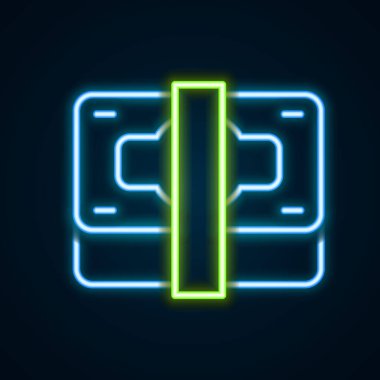 Parlak neon hattı kağıt yığınları para ikonu siyah arka planda izole. Para desteleri. Para birimi. Renkli taslak konsepti. Vektör