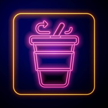 Siyah arka planda izole edilmiş parlak neon kahve fincanı. Vektör