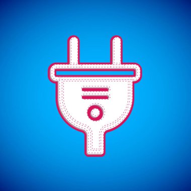 White Electric plug icon isolated on blue background. Concept of connection and disconnection of the electricity.  Vector
