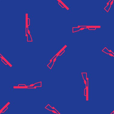 Kırmızı Av Silahı ikonu mavi arkaplandaki kusursuz deseni izole etti. Av tüfeği. Vektör