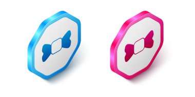 Beyaz arkaplanda Isometric Bow kravat simgesi izole edildi. Altıgen düğmesi. Vektör