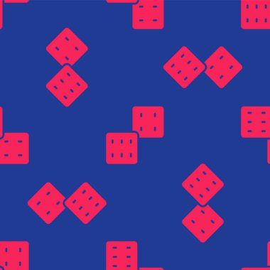 Kırmızı Oyun zar simgesi mavi arkaplanda izole edilmiş pürüzsüz desen. Kumarhane kumarı. Vektör