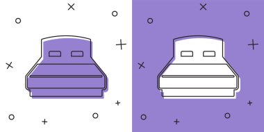 Büyük yatağı beyaz ve mor arkaplanda iki ya da bir kişi için ayır. Vektör