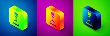 Isometric Gear shifter icon isolated on blue, purple and green background. Manual transmission icon. Square button. Vector