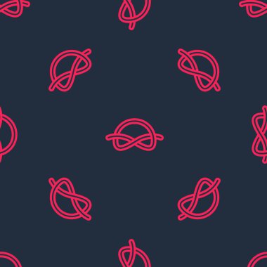 Kırmızı çizgi, ipin düğümleri simge siyah arkaplanda izole edilmiş pürüzsüz desen. İp düğümlendi. Vektör