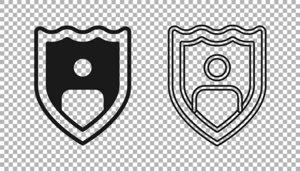 Schwarze Lebensversicherung Mit Schildsymbol Auf Transparentem Hintergrund Sicherheit Sicherheit Schutz — Stockvektor