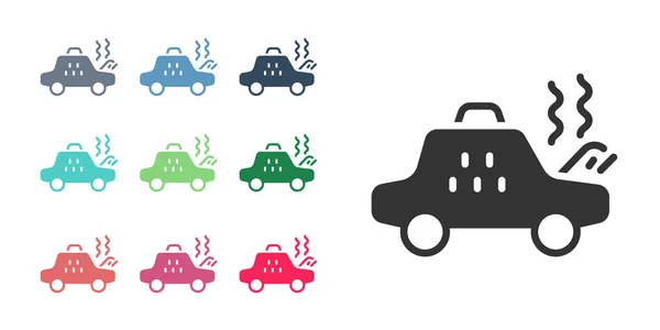 Μαύρο Σπασμένο Αυτοκίνητο Ταξί Εικονίδιο Απομονώνονται Λευκό Φόντο Ορισμός Εικονίδια — Διανυσματικό Αρχείο