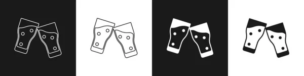 设置玻璃杯啤酒图标隔离在黑色和白色背景 — 图库矢量图片