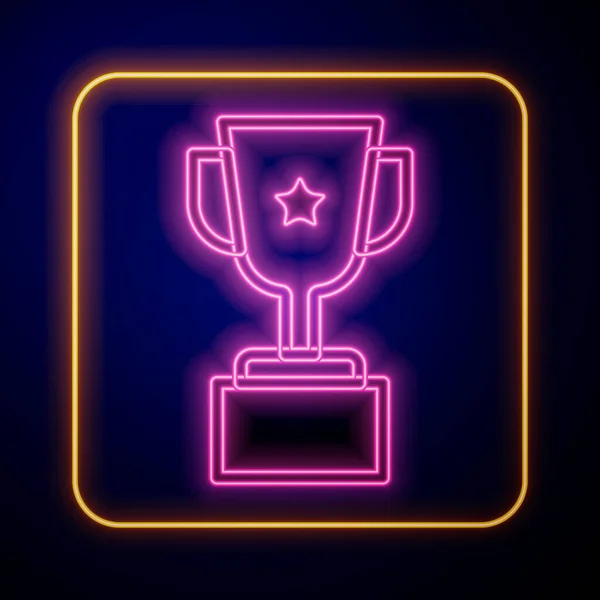 Glowing Neon Award Cup Icon Isolated Black Background Winner Trophy — Stock Vector