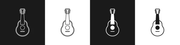 Definir Ícone Guitarra Isolado Fundo Preto Branco Guitarra Acústica Instrumento — Vetor de Stock