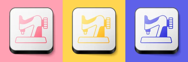 Isometric Sewing Machine Icon Isolated Pink Yellow Blue Background Square — Stock Vector
