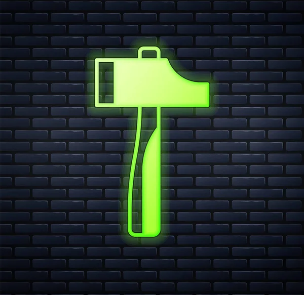 Gloeiende Neon Hammer Icoon Geïsoleerd Bakstenen Muur Achtergrond Gereedschap Voor — Stockvector