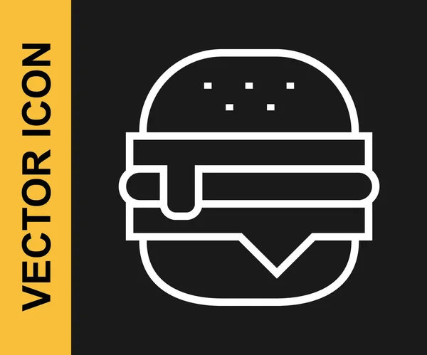 White Line Burger Icon Isolated Black Background Hamburger Icon Cheeseburger — Stock Vector