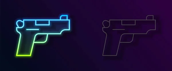 Zářící Neonová Čára Pistole Nebo Zbraň Ikona Izolované Černém Pozadí — Stockový vektor