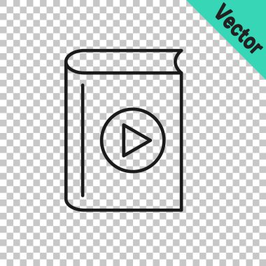 Siyah çizgi Ses kitabı simgesi şeffaf arkaplanda izole edildi. Oynat ve kaydet. Ses rehberi işareti. Çevrimiçi öğrenme kavramı. Vektör