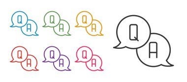 Konuşma baloncuklarını Soru ve Yanıt simgesiyle beyaz arkaplanda izole et. Q ve A sembolü. SSS işareti. Konuşma balonu ve çizelgesi. Simgeleri renklendirin. Vektör