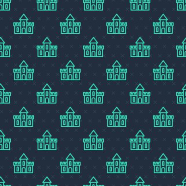 Yeşil çizgi Kum Kalesi ikonu mavi arka planda izole edilmiş pürüzsüz desen. Vektör