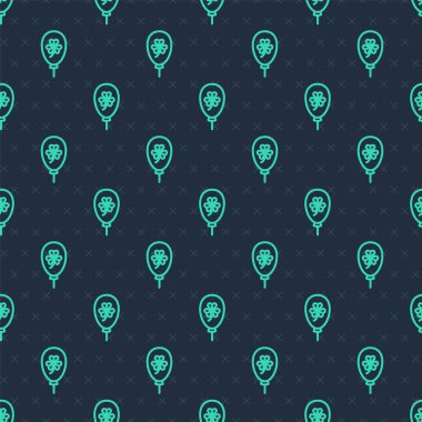 Yeşil çizgili Balon yonca folyo yaprağı ikonu mavi arka planda izole edilmiş pürüzsüz desen. Aziz Patrick gününüz kutlu olsun. Ulusal İrlanda bayramı. Vektör