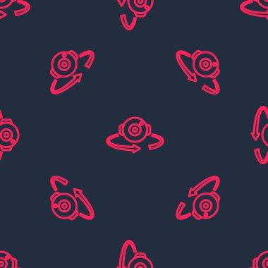 Kırmızı çizgi 360 derece görüntü simgesi siyah arkaplanda izole edilmiş. Sanal gerçeklik. 360 derecelik açıyla. Panorama fotoğrafı. Vektör