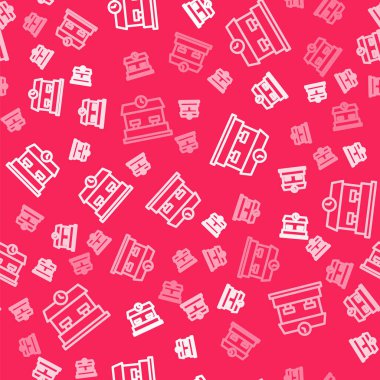 Beyaz hat tren istasyonu ikonu kırmızı arka planda izole edilmiş. Vektör