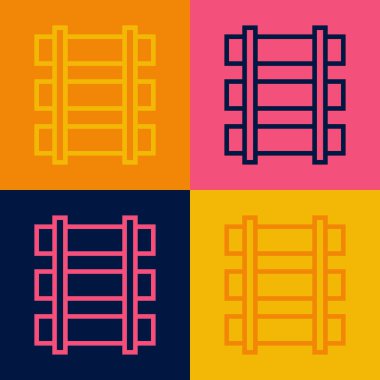 Pop Art Line Demiryolu, demiryolu ikonu renkli arka planda izole edilmiş. Vektör